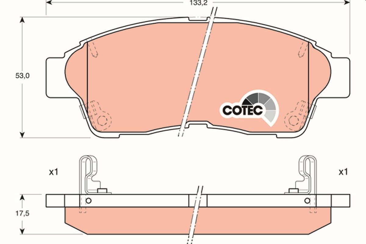 21601 TRW COTEC with acoustic wear warning Height: 53mm, Width: 133,2mm, Thickness: 17,5mm Brake pads GDB1143 buy