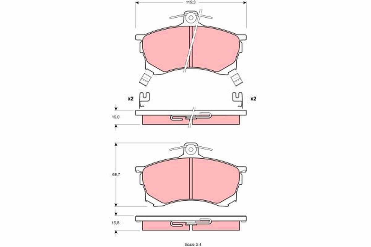 TRW GDB1197 Brake pad set with acoustic wear warning, with brake caliper screws, with accessories