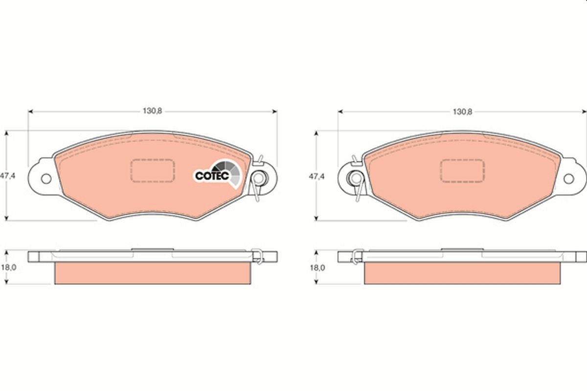GDB1321 Set of brake pads GDB1321 TRW prepared for wear indicator, with brake caliper screws, with accessories