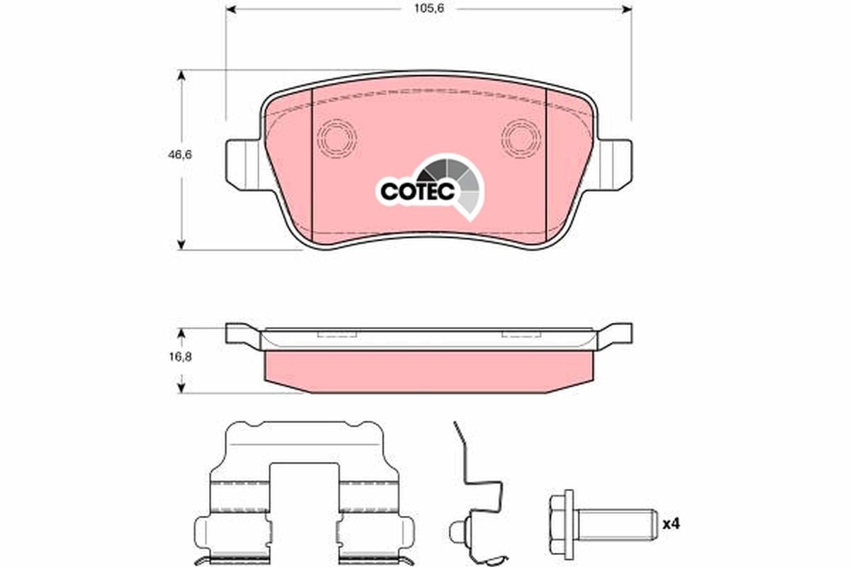 TRW COTEC GDB1637 Brake pad set not prepared for wear indicator, with brake caliper screws, with accessories