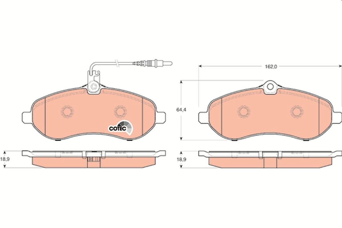 GDB1719 Set of brake pads GDB1719 TRW incl. wear warning contact, with brake caliper screws, with accessories