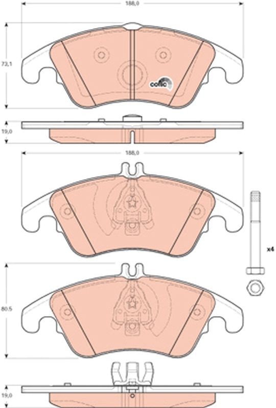 GDB1737 Set of brake pads 24310 TRW prepared for wear indicator, with brake caliper screws, with accessories
