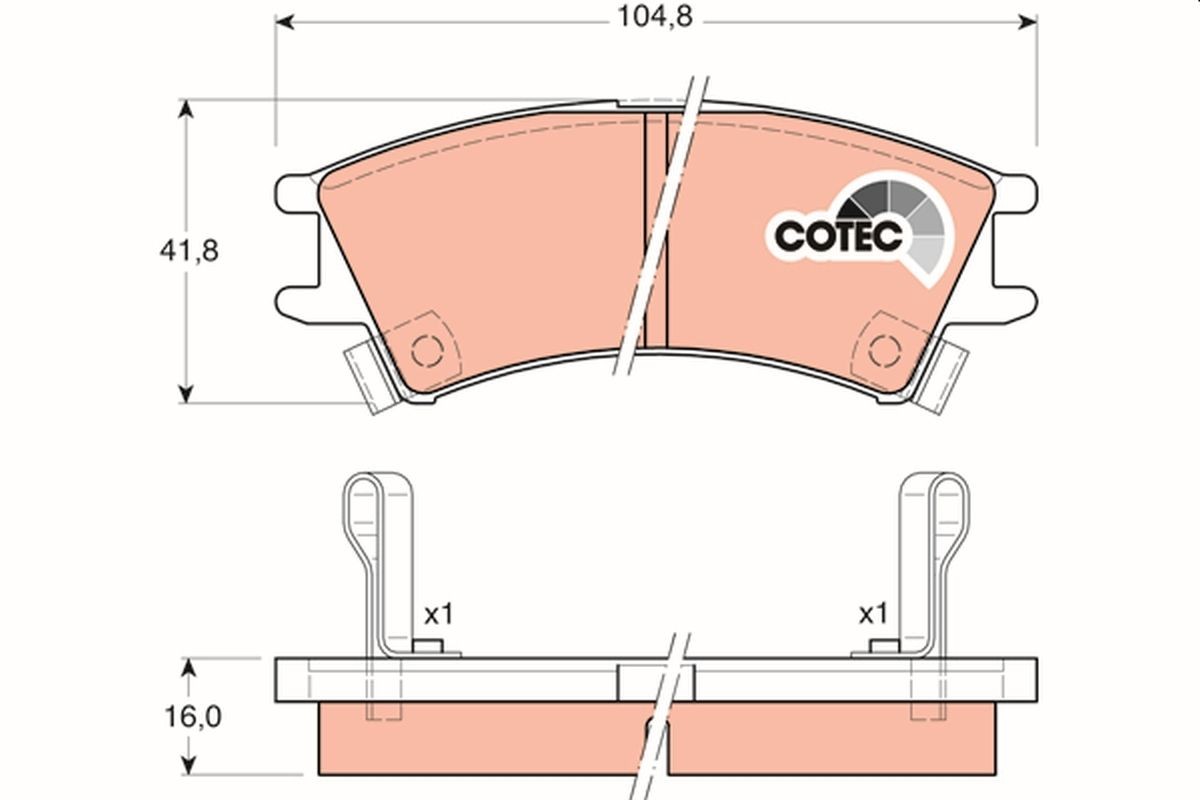 23238 TRW COTEC with acoustic wear warning Height: 41,8mm, Width: 104,8mm, Thickness: 16mm Brake pads GDB3165 buy