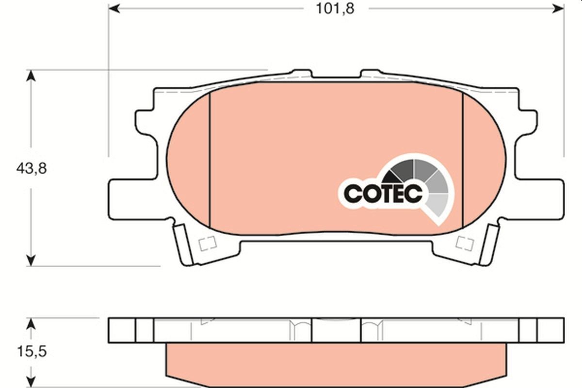 23967 TRW COTEC not prepared for wear indicator Height: 43,8mm, Width: 101,8mm, Thickness: 15,5mm Brake pads GDB3339 buy
