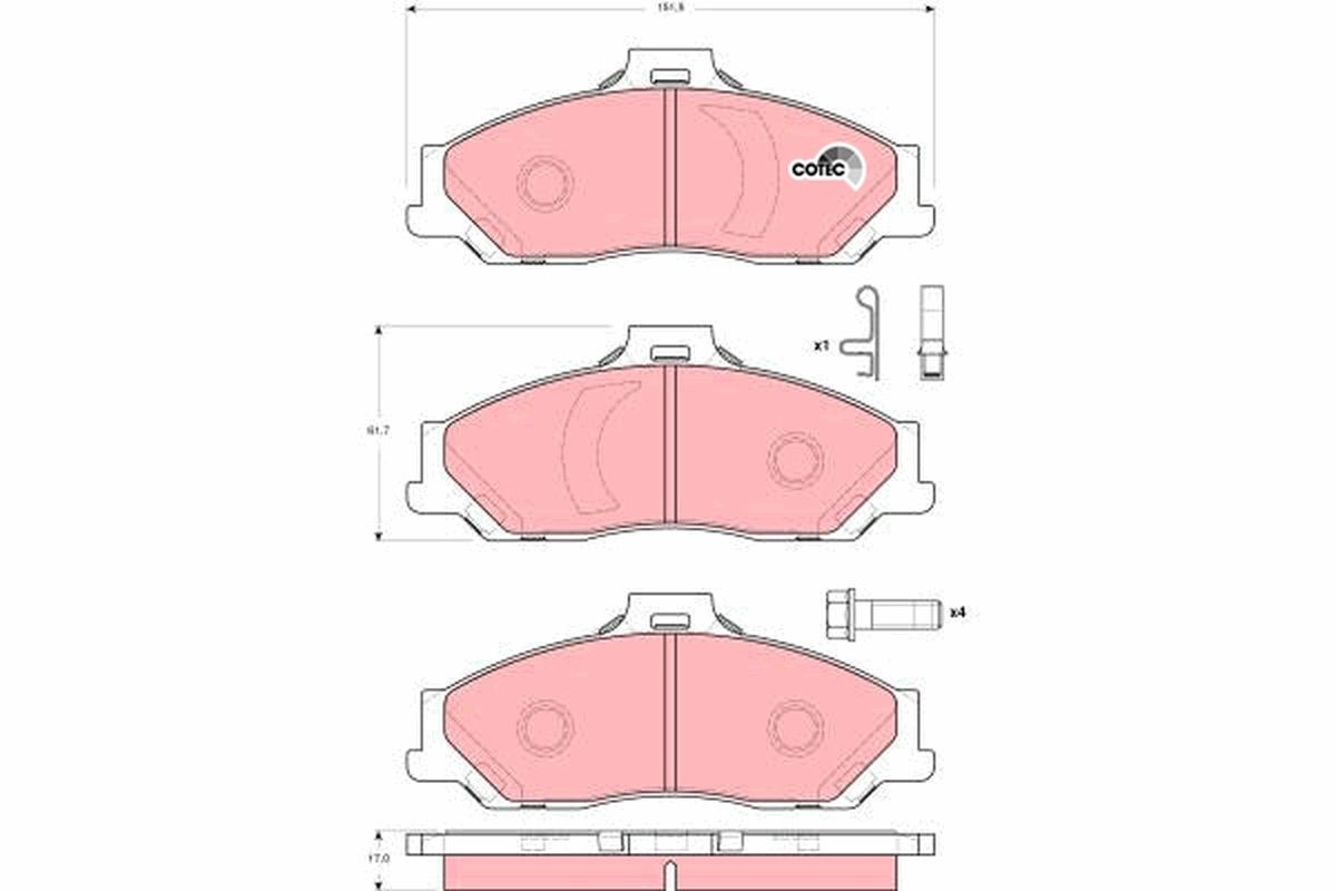 TRW COTEC GDB3353 Brake pad set with acoustic wear warning, with brake caliper screws, with accessories