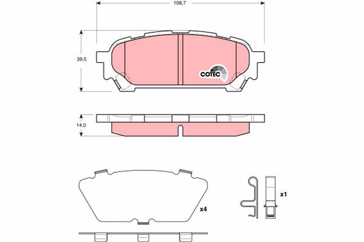TRW COTEC GDB3395 Brake pad set with acoustic wear warning, with accessories
