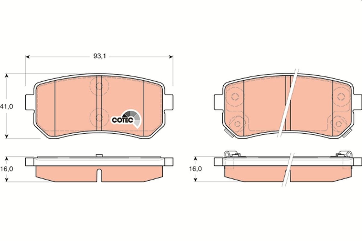 24320 TRW COTEC with acoustic wear warning Height: 41mm, Width: 93,1mm, Thickness: 16mm Brake pads GDB3451 buy