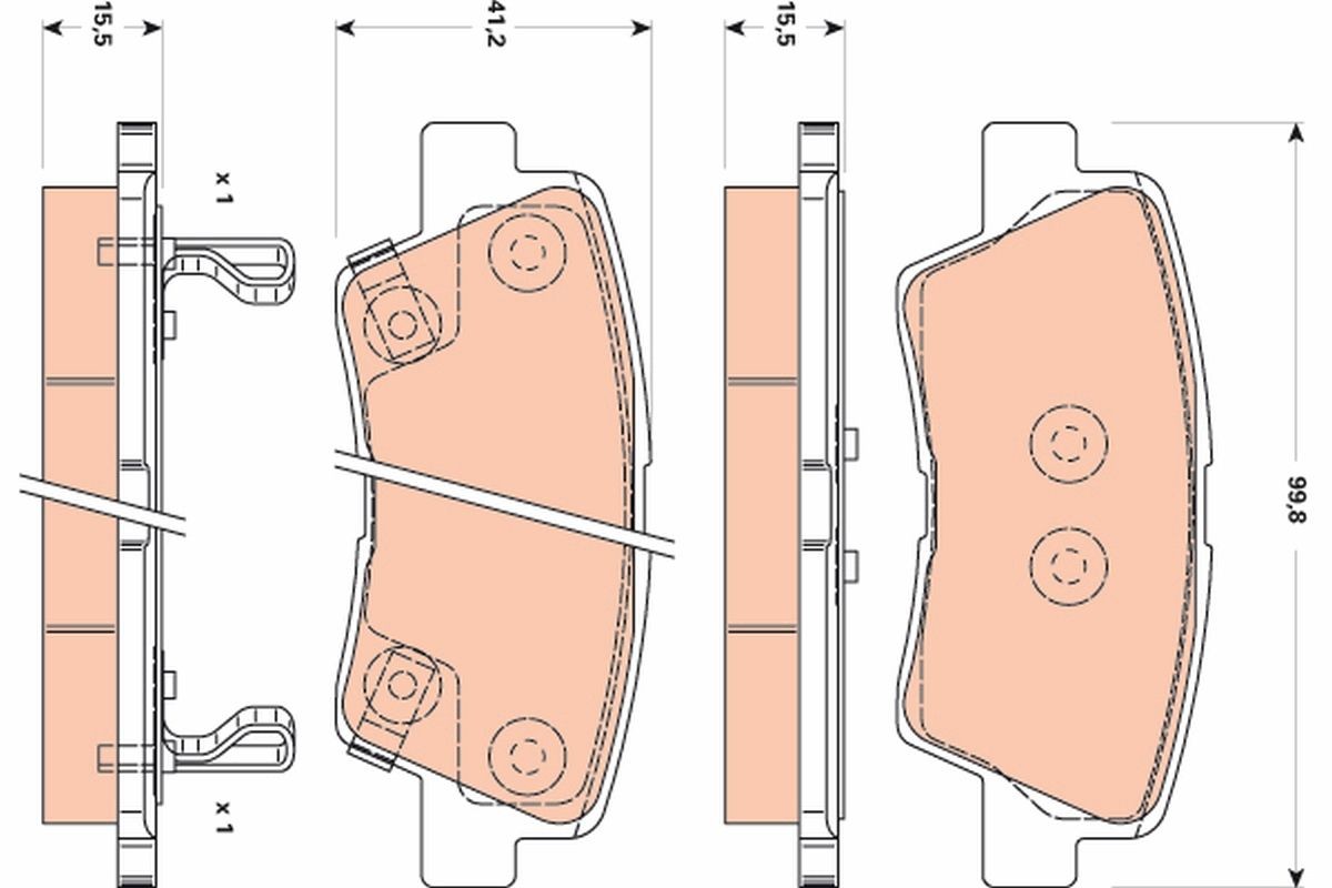 24934 TRW with acoustic wear warning Height: 41,2mm, Width: 99,8mm, Thickness: 15,5mm Brake pads GDB3495 buy