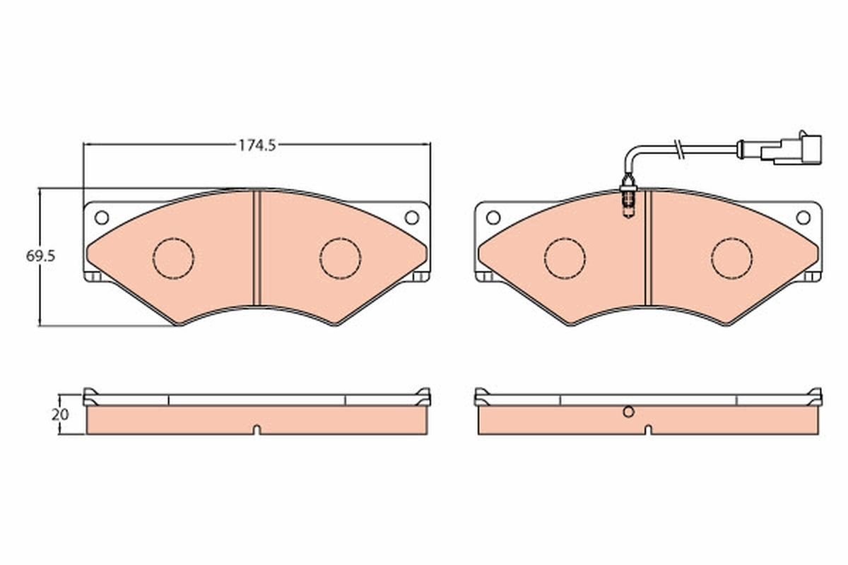 29107 TRW incl. wear warning contact Height: 69,5mm, Width: 174,5mm, Thickness: 20,0mm Brake pads GDB5063 buy