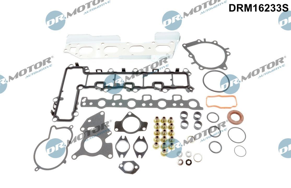 DR.MOTOR AUTOMOTIVE with camshaft seal, with valve cover gasket, with valve stem seals, without cylinder head gasket, with intake manifold gasket(s), with exhaust manifold gasket(s) Engine gasket set DRM16233S buy