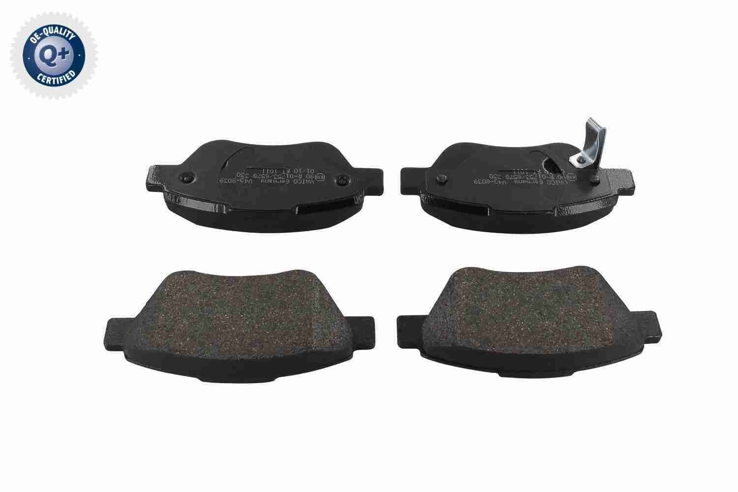 VAICO V40-8039 Brake pad set Q+, original equipment manufacturer quality, Front Axle, with acoustic wear warning, with brake caliper screws, with accessories