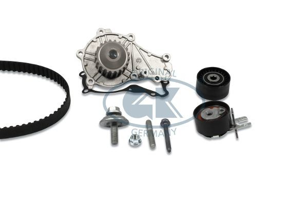 GK K986893A Water pump and timing belt kit with bolts for crankshaft pulley, with bolts/screws, Number of Teeth: 144, Width: 25 mm