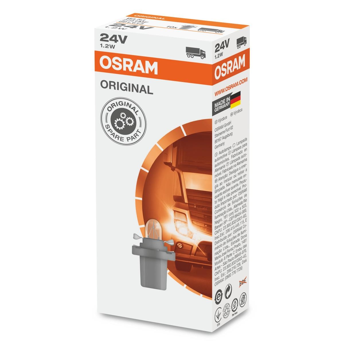 OSRAM ORIGINAL LINE 24V 1,2W, Sockelglühlampe, B8.5d Glühlampe, Instrumentenbeleuchtung 2741MF kaufen