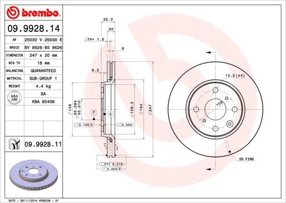 OEM-quality BREMBO 09.9928.14 Brake rotor