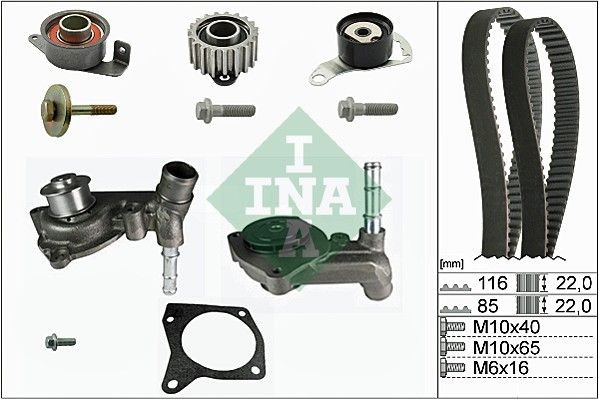INA 530 0104 30 Water pump and timing belt kit with water pump, Width 1: 22 mm