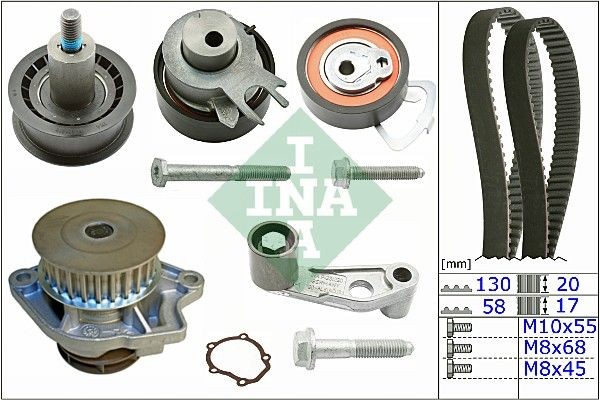 INA 530 0360 30 Water pump and timing belt kit with water pump, Width 1: 20 mm