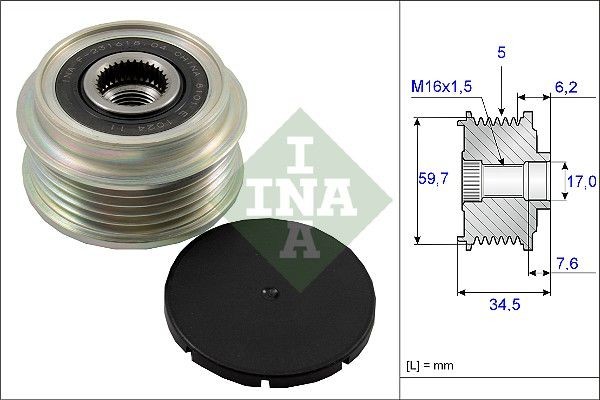 INA 535 0034 10 Alternator Freewheel Clutch Width: 34,5mm, Requires special tools for mounting