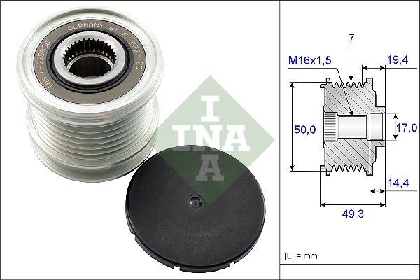 INA 535 0140 10 Alternator Freewheel Clutch Width: 49,3mm, Requires special tools for mounting