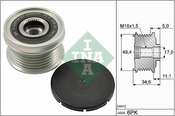 INA 535 0155 10 Alternator Freewheel Clutch Width: 34,6mm, Requires special tools for mounting