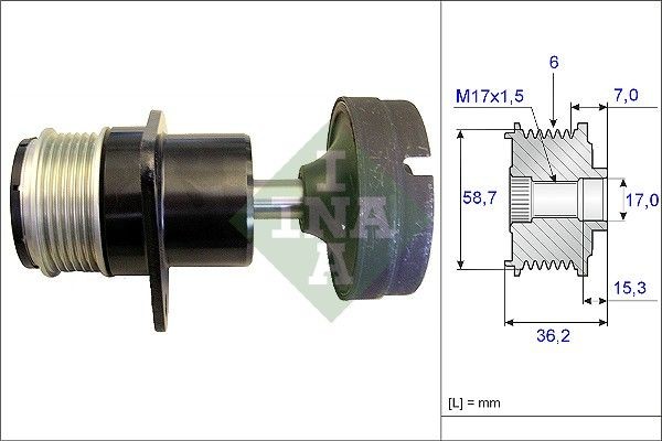 INA 535 0157 10 Alternator Freewheel Clutch Width: 36,2mm, Requires special tools for mounting