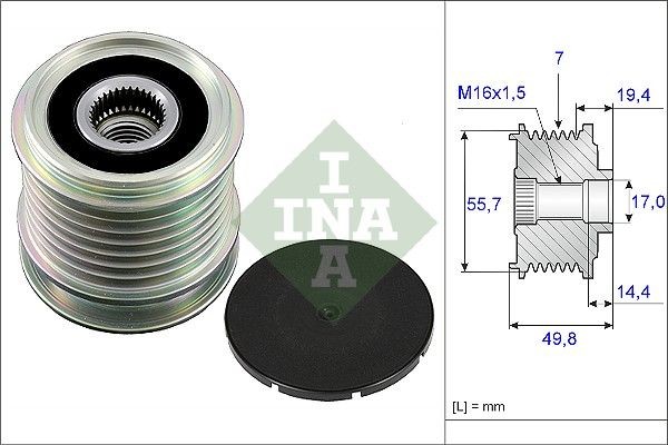 INA 535 0165 10 Alternator Freewheel Clutch Width: 49,8mm, Requires special tools for mounting