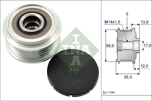 INA 535 0184 10 Alternator Freewheel Clutch Width: 38,3mm, Requires special tools for mounting