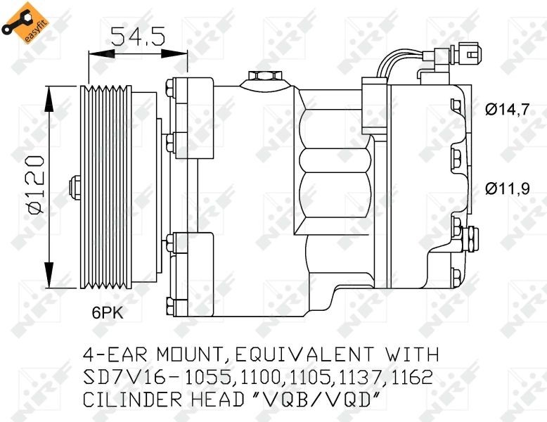 NRF EASY FIT SD7V16, 12V, PAG 46, R 134a, with PAG compressor oil, with seal ring Belt Pulley Ø: 120mm, Number of grooves: 6 AC compressor 32033 buy