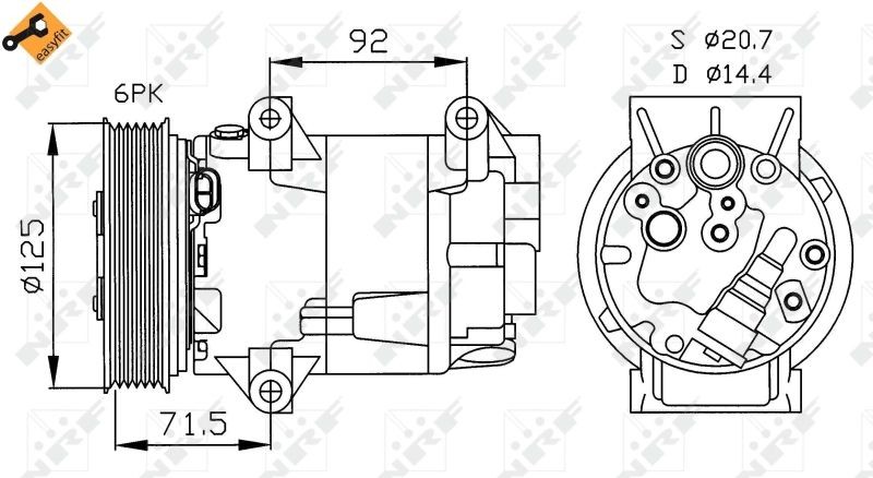 32208 Compressor, air conditioning 32208 NRF CVC, 12V, PAG 150, with PAG compressor oil, with seal ring