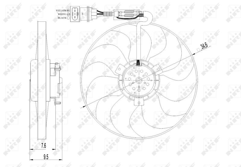 NRF 47064 Radiator cooling fan D1: 350 mm, 12V, 250W, without radiator fan shroud
