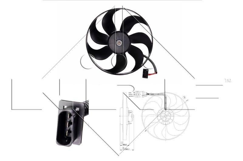 NRF 47204 Fan, radiator D1: 350 mm, 12V, 100W, without radiator fan shroud