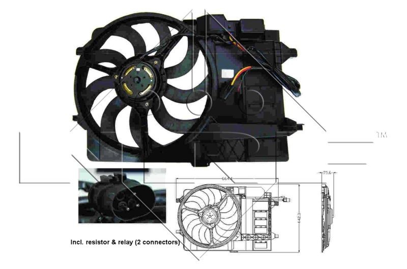 NRF 47302 Fan, radiator D1: 400 mm, 12V, 260W, with radiator fan shroud