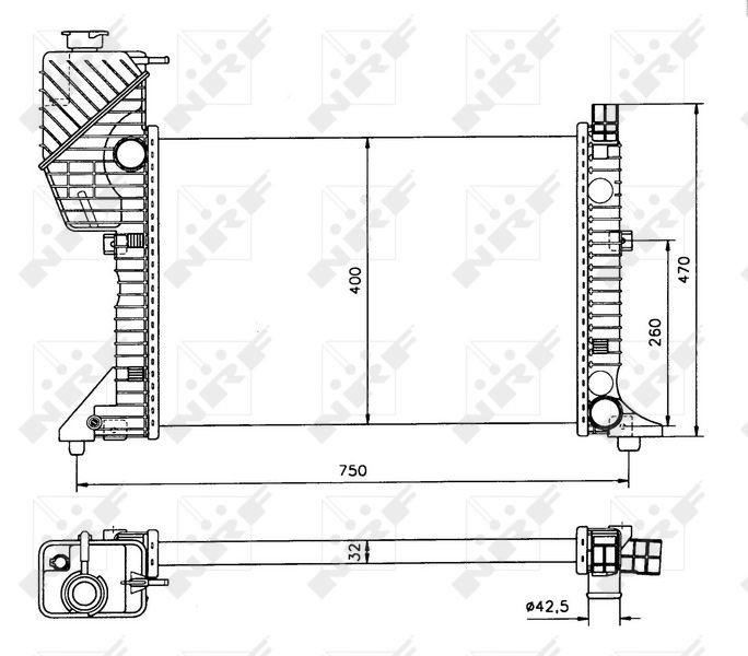 50559 Radiator 50559 NRF Aluminium, 570 x 400 x 33 mm, with mounting parts, Brazed cooling fins