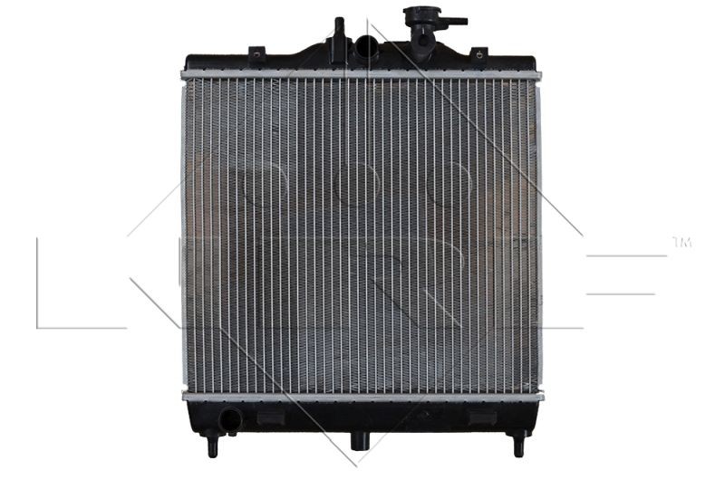 NRF 53489 Engine radiator Aluminium, 398 x 355 x 17 mm, with mounting parts, Brazed cooling fins