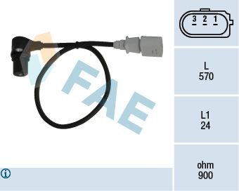 FAE 79056 Crankshaft sensor 3-pin connector, with cable
