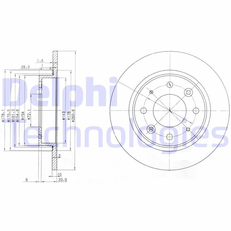 DELPHI 261x10mm, 4, solid, Oiled, Untreated Ø: 261mm, Num. of holes: 4, Brake Disc Thickness: 10mm Brake rotor BG3336 buy