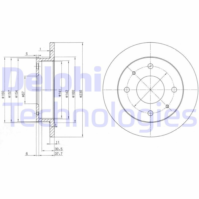 DELPHI 230x11mm, 4, solid, Oiled, Untreated Ø: 230mm, Num. of holes: 4, Brake Disc Thickness: 11mm Brake rotor BG3337 buy