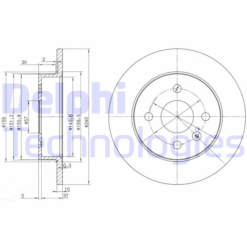 DELPHI 240x10mm, 4, solid, Oiled, Untreated Ø: 240mm, Num. of holes: 4, Brake Disc Thickness: 10mm Brake rotor BG3403 buy