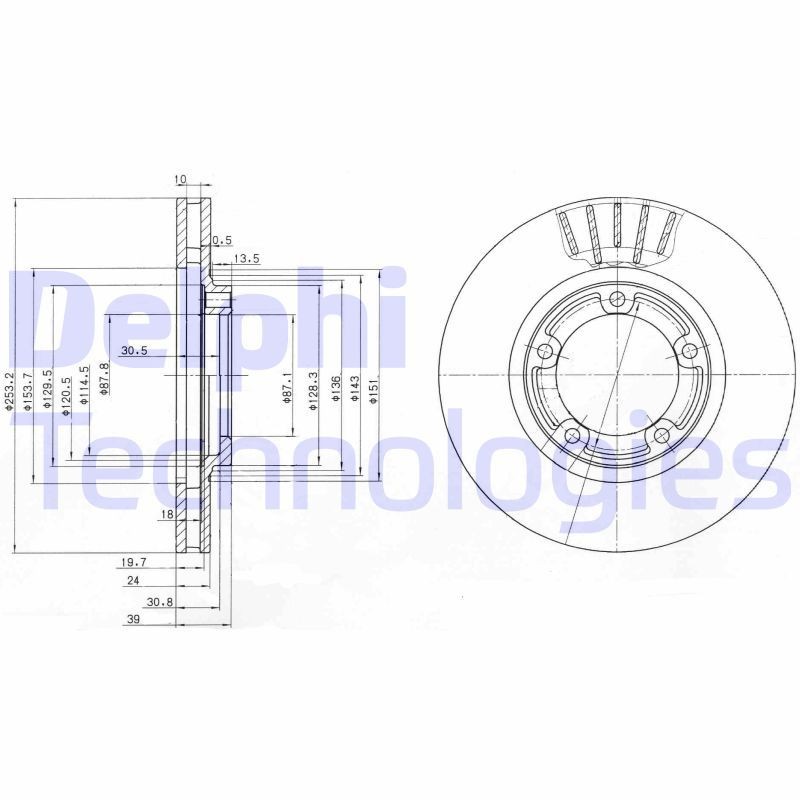 DELPHI 253x24mm, 5, Vented, Oiled, Untreated Ø: 253mm, Num. of holes: 5, Brake Disc Thickness: 24mm Brake rotor BG3590 buy