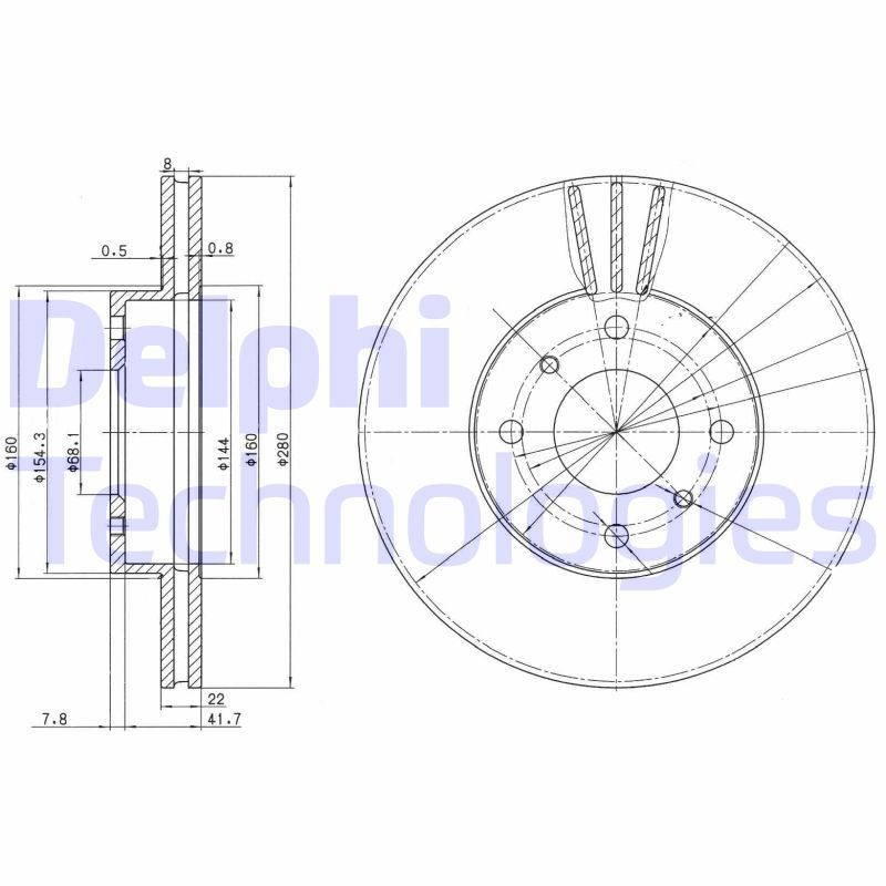 DELPHI 280x22mm, 4, Vented, Oiled, Untreated Ø: 280mm, Num. of holes: 4, Brake Disc Thickness: 22mm Brake rotor BG3596 buy