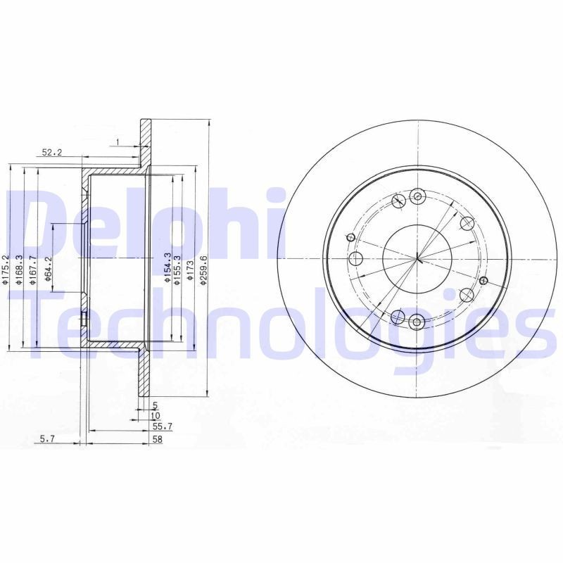 DELPHI 260x10mm, 5, solid, Oiled, Untreated Ø: 260mm, Num. of holes: 5, Brake Disc Thickness: 10mm Brake rotor BG3745 buy