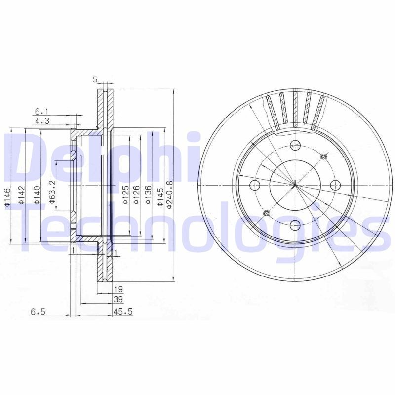 DELPHI 241x19mm, 4, Vented, Oiled, Untreated Ø: 241mm, Num. of holes: 4, Brake Disc Thickness: 19mm Brake rotor BG3749 buy