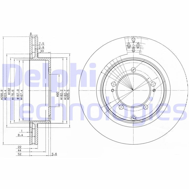 DELPHI 300x22mm, 5, Vented, Oiled, Untreated Ø: 300mm, Num. of holes: 5, Brake Disc Thickness: 22mm Brake rotor BG3811 buy