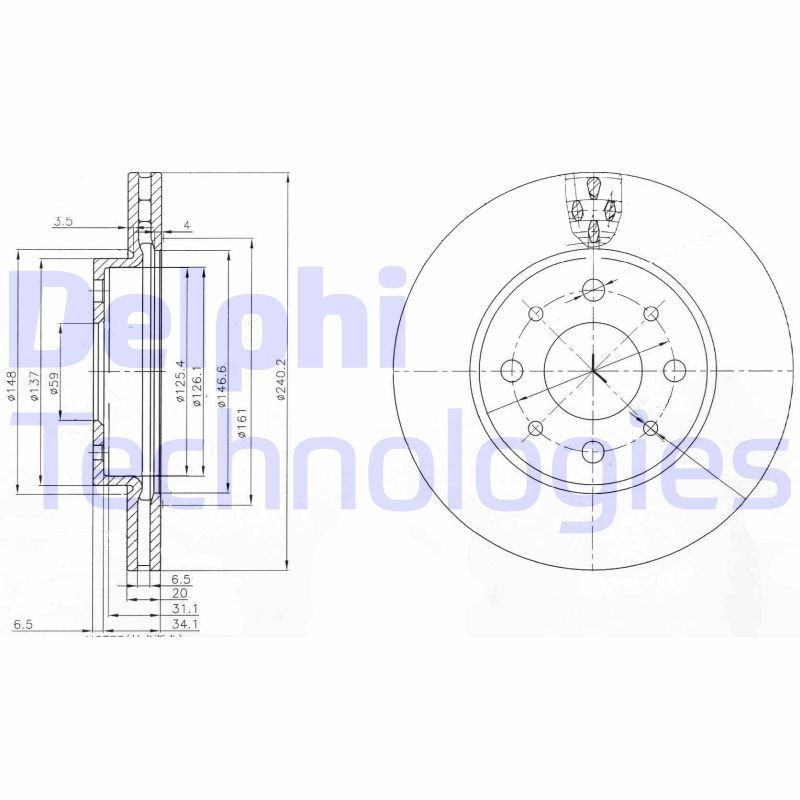 DELPHI 241x20,1mm, 4, Vented, Oiled, Untreated Ø: 241mm, Num. of holes: 4, Brake Disc Thickness: 20,1mm Brake rotor BG3839 buy