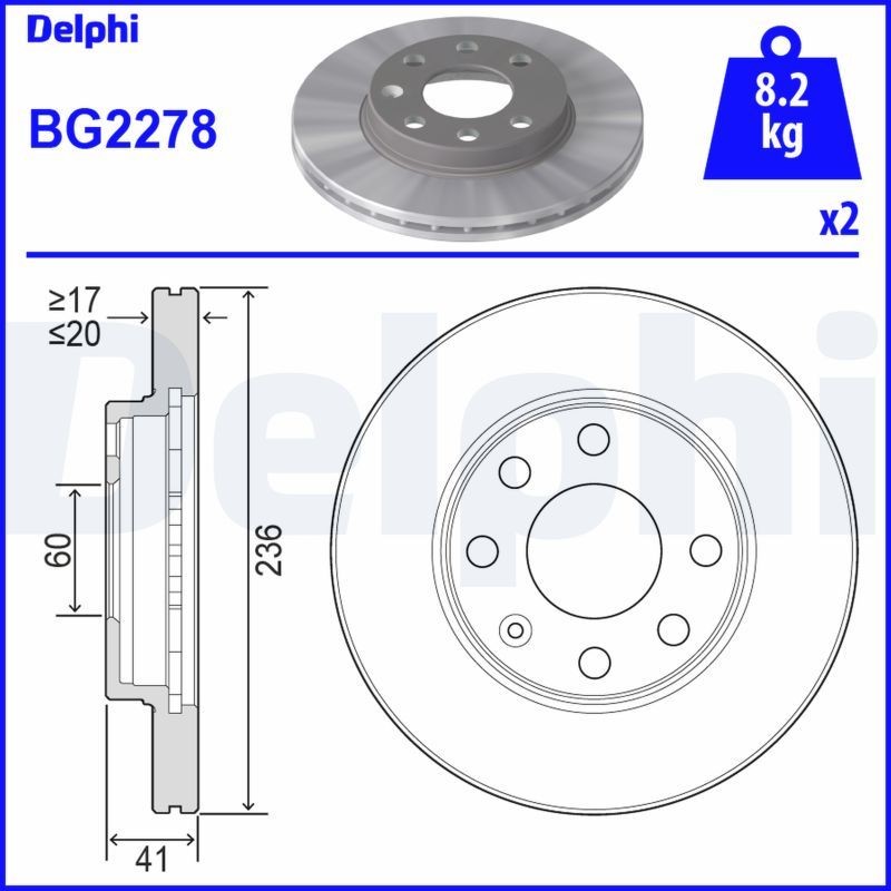 DELPHI BG2278 Brake disc 5.69.031