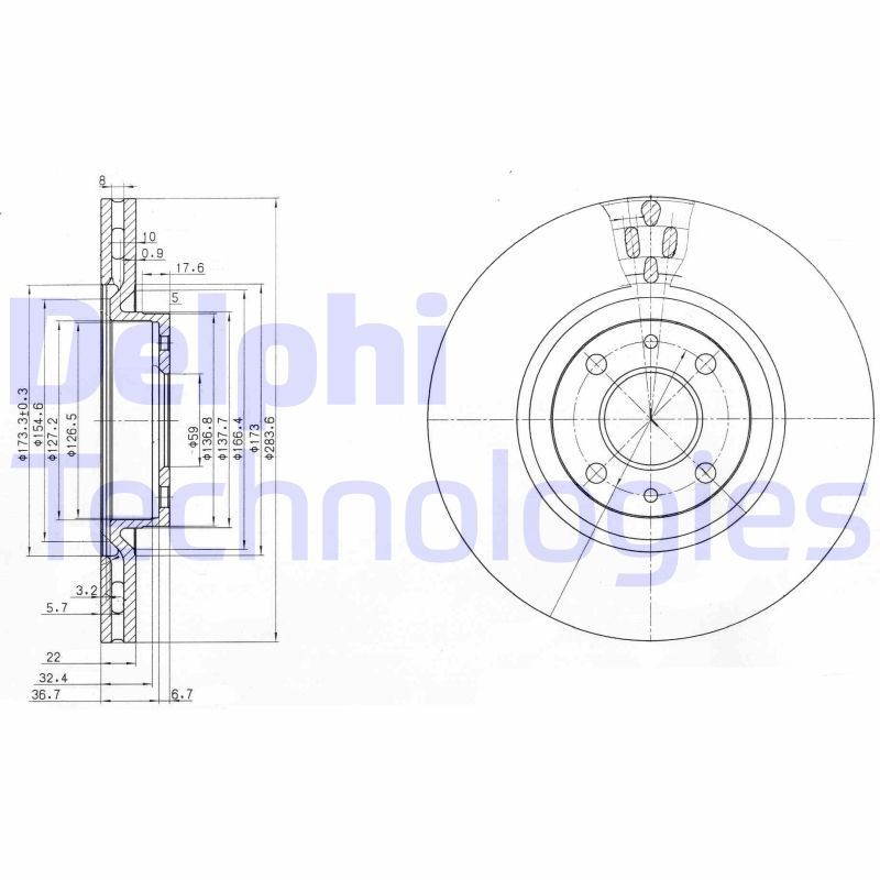 DELPHI BG2407 Dischi freno 284x22mm, 4, ventilazione interna, con bulloni/viti