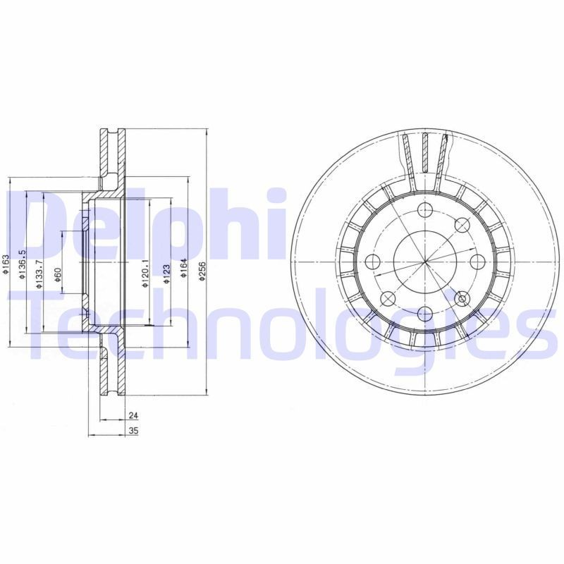 DELPHI 256x24mm, 4, Vented, Oiled, Untreated Ø: 256mm, Num. of holes: 4, Brake Disc Thickness: 24mm Brake rotor BG2443 buy