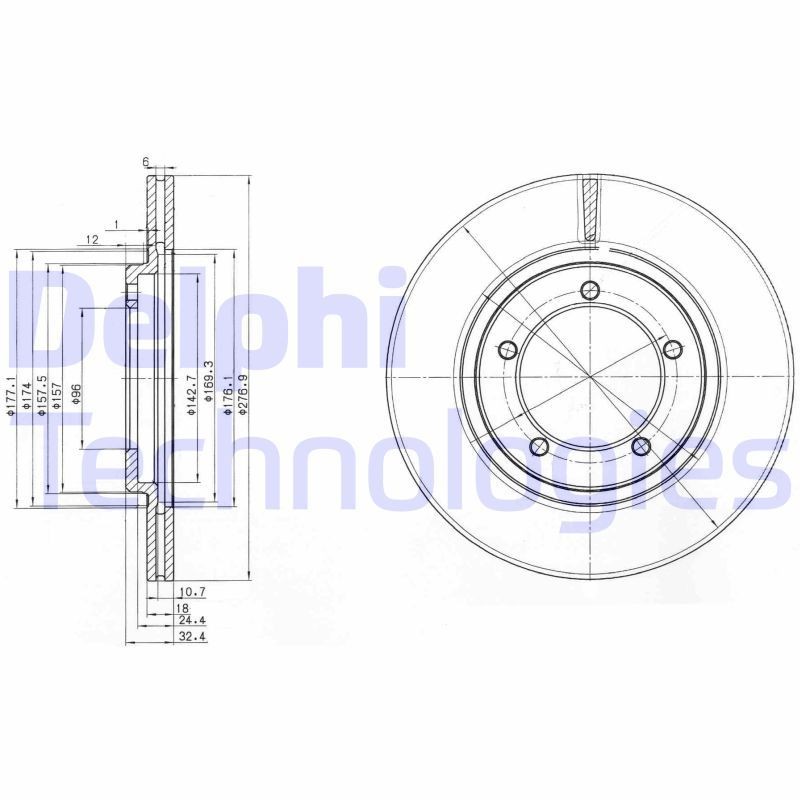 DELPHI 277x18mm, 5, Vented, Oiled, Untreated Ø: 277mm, Num. of holes: 5, Brake Disc Thickness: 18mm Brake rotor BG2534 buy