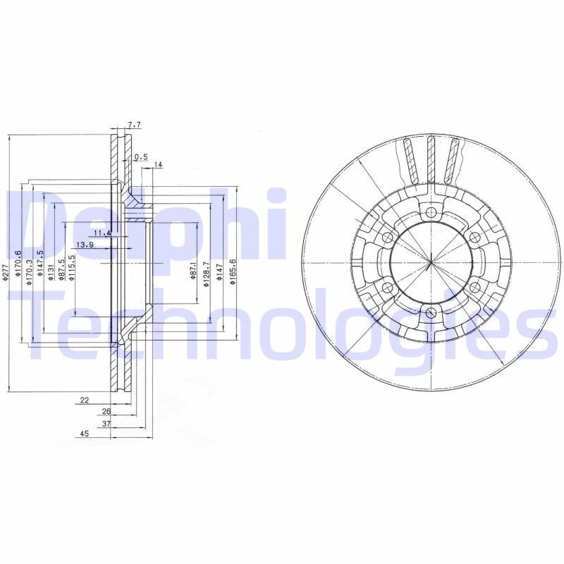 DELPHI 277x22mm, 6, Vented, Oiled, Untreated Ø: 277mm, Num. of holes: 6, Brake Disc Thickness: 22mm Brake rotor BG2561 buy