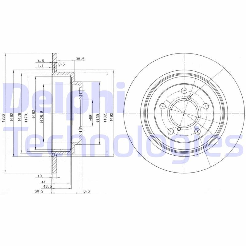 DELPHI 266x10mm, 5, solid, Oiled, Untreated Ø: 266mm, Num. of holes: 5, Brake Disc Thickness: 10mm Brake rotor BG2826 buy