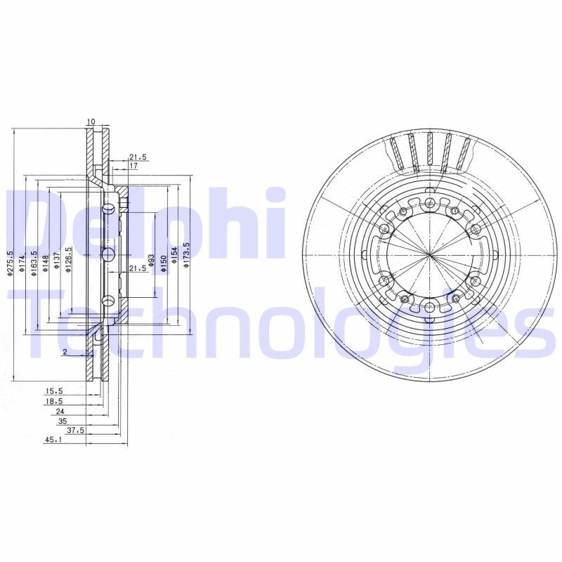 DELPHI 276x24mm, 6, Vented, Oiled, Untreated Ø: 276mm, Num. of holes: 6, Brake Disc Thickness: 24mm Brake rotor BG3115 buy